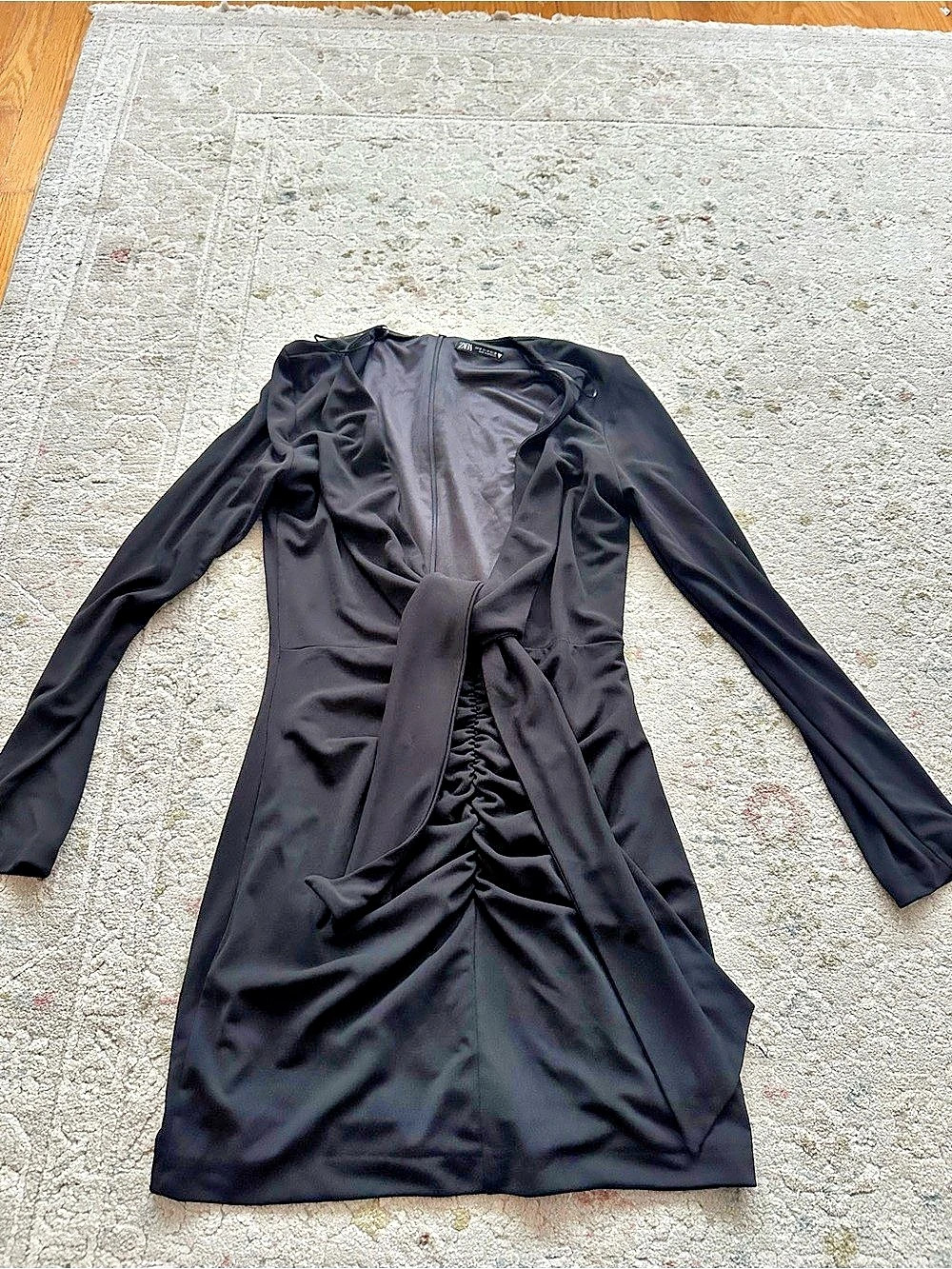 ZARA Black Ruched Mini Dress Size Medium Like New
